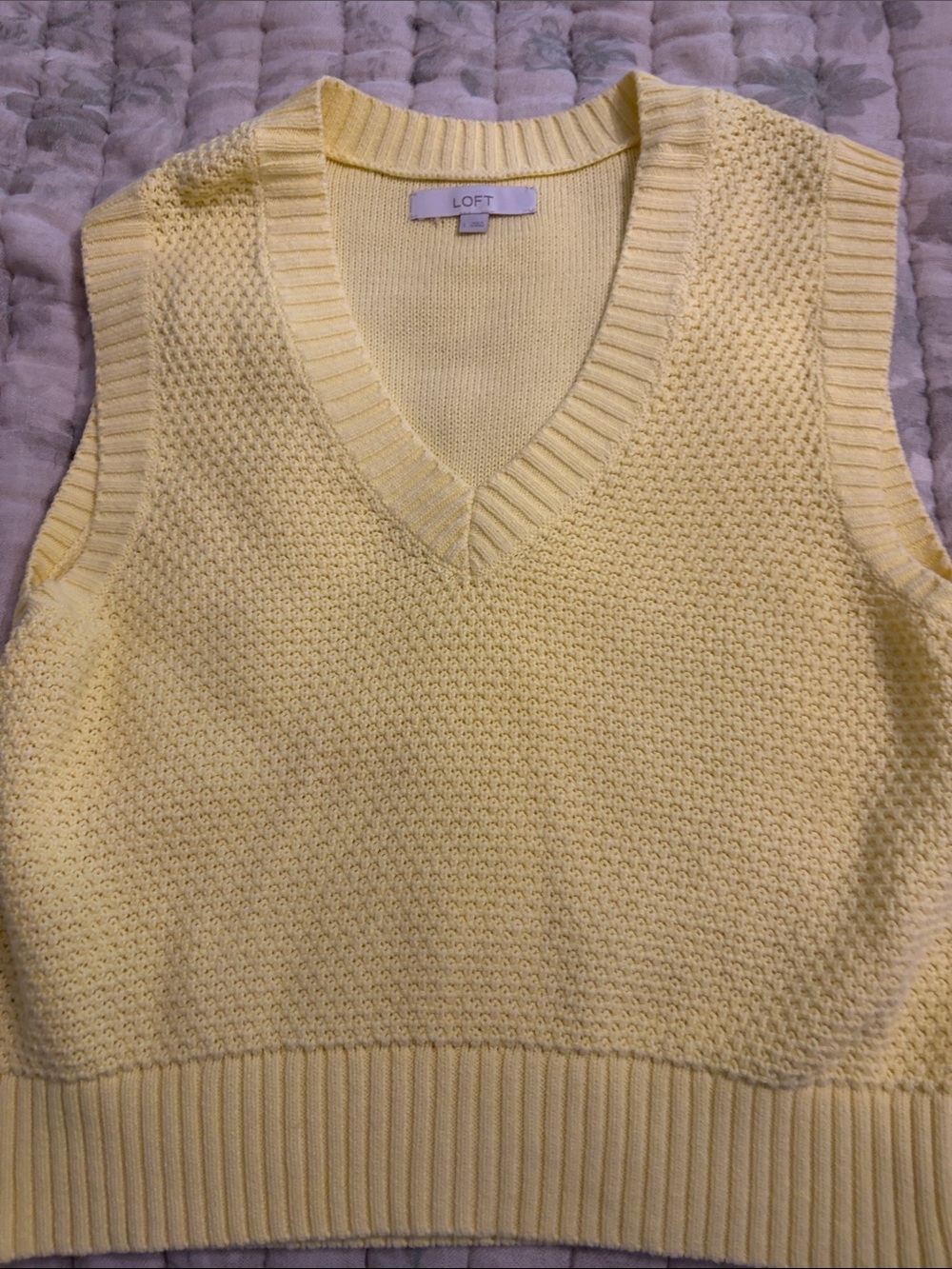 LOFT Pale Yellow Knit V-Neck Sweater Vest